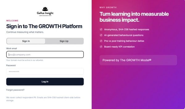 Log in screen