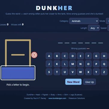 In game play of the Game DUNKHER created by Paul A.T. Ramey, Potassium Solutions KSOL Designs PATR