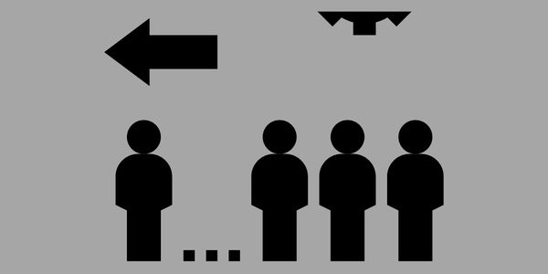 image of 4 cartoon people, one is separate with an arrow over them signalling they are leaving