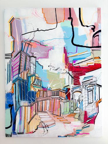 Sold. 'heights', 48"x 36". Acrylic and ink on stretched canvas. 