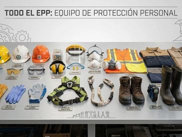 Equipo de Protección Personal (EPP) exhibido en fila.