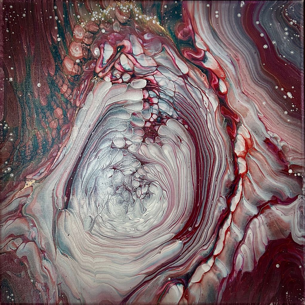 Nebula like painting in white and red