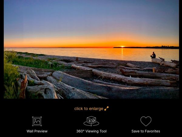 Sunset over a beach with driftwood and a person sitting near the water.