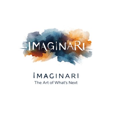 Logo of Imaginari with artistic watercolor background.
