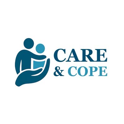 Logo showing a hand holding two figures with the text Care &amp; Cope.
