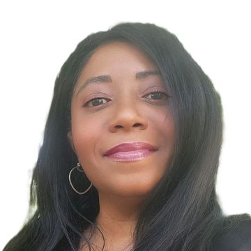 Close-up portrait of a woman with long black hair.