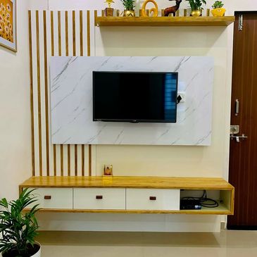 Stylish PVC TV UNIT in a beautiful wood and white color combination, perfect for a modern and elega