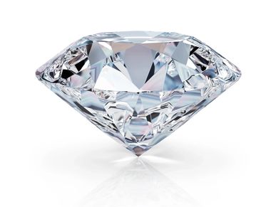 A sparkling, clear diamond on white background.