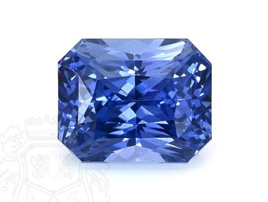 A radiant blue sapphire gemstone.