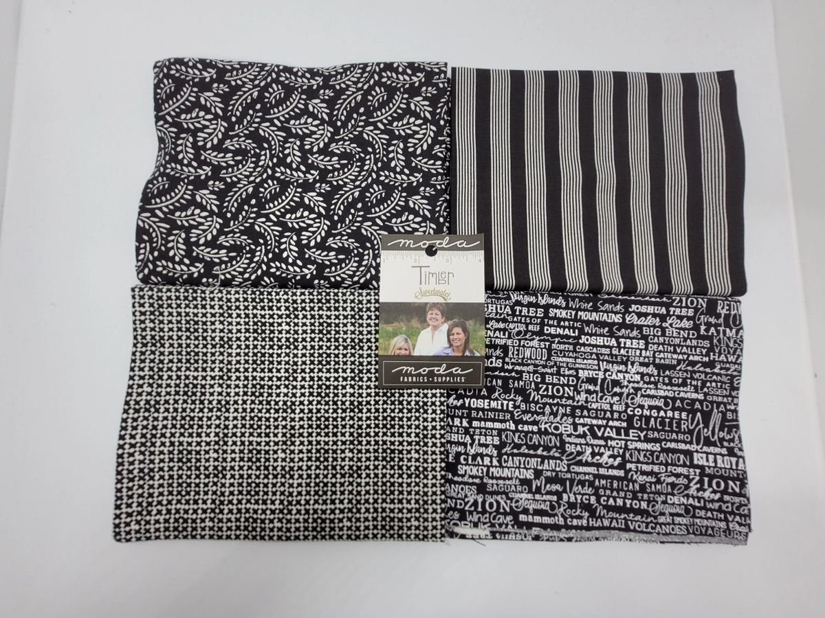Floral stripes black & white - Timber Moda fat quarter bundle
