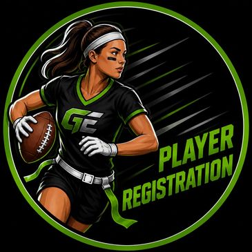 Illustration of a female football player with "Player Registration" text.