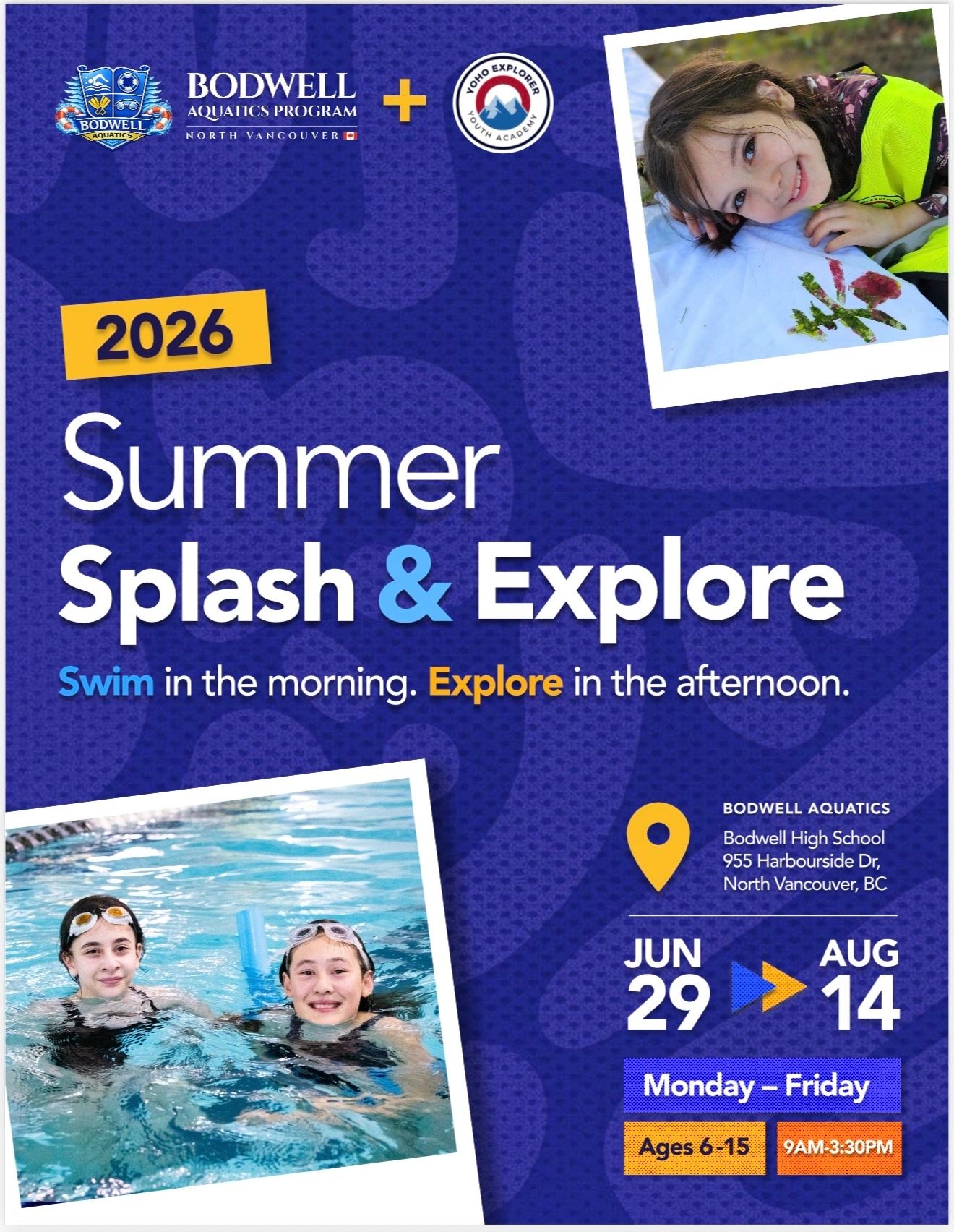 2026 Summer Splash &amp; Explore program with swimming and exploring activities for kids.