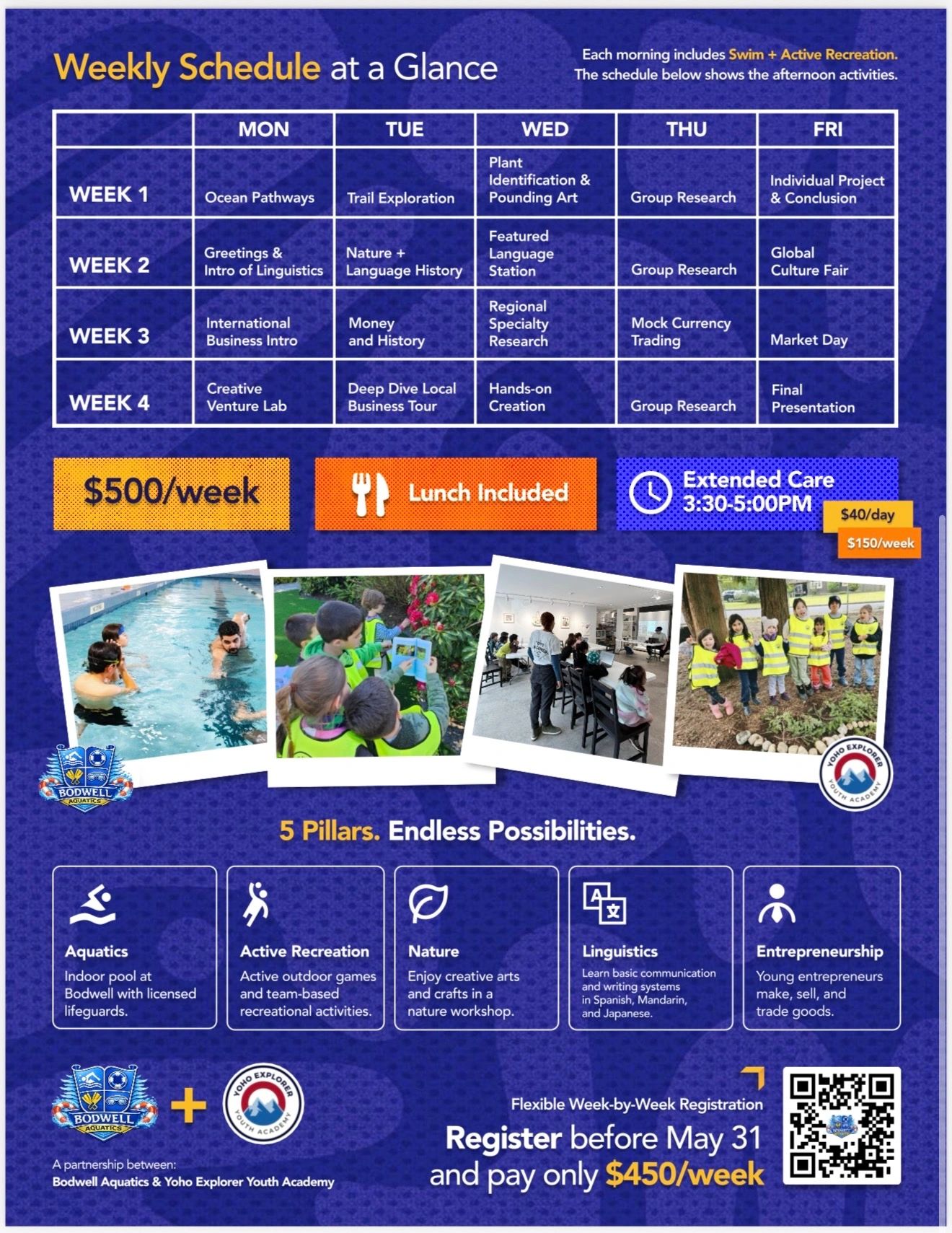 Weekly youth program with diverse educational and recreational activities.