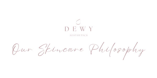Dewy Aesthetics logo with dew drop over "Our Skincare Philosophy"
