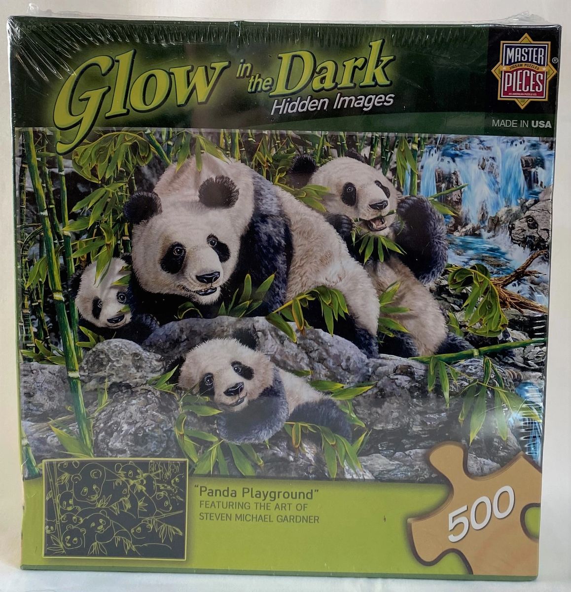 Masterpieces Jigsaw Puzzle; Panda Playground w/hidden images; glows in  dark; 500 pieces