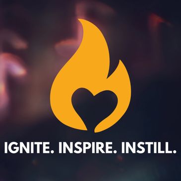 A flame with a heart inside and the words Ignite. Inspire. Instill.