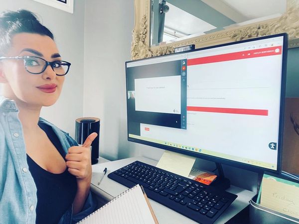 Brand CEO Hayley McPherson. 
Hard at work studying her masters in cosmetic science MSc. 