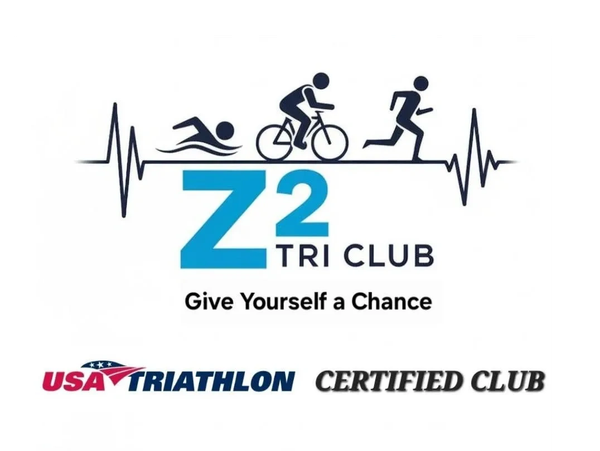 Z2 Tri Club logo with swimming, biking, running icons and certification.