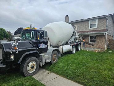 Ready mix concrete delivery to a residential jobsite