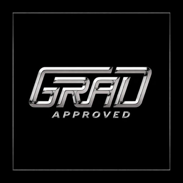 Metallic chrome logo with the text 'GRAID APPROVED' on a black background.