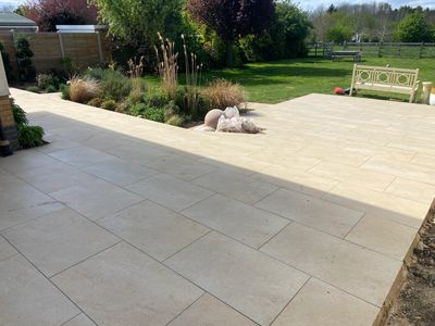 Beige porcelain paving. 