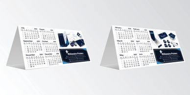 Tent or triangle calendars can be custom printed and used as marketing material or gifts.