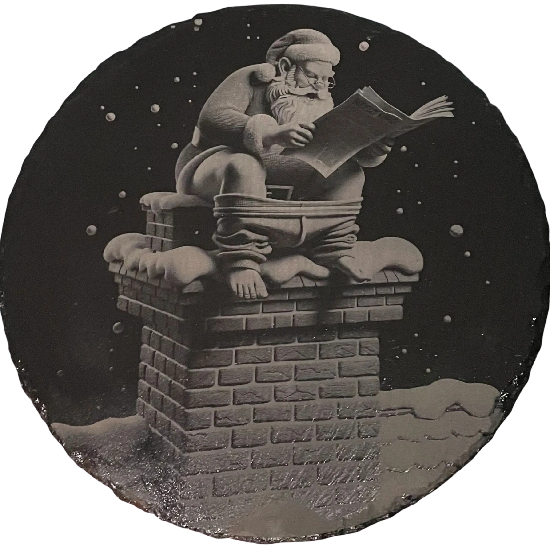 Custom engraved slate round "Santa's Naughty List" by Manifested Treasures