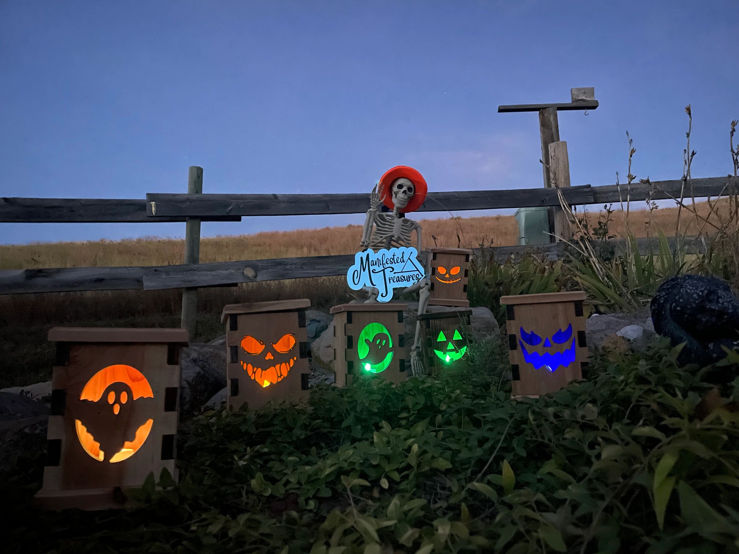 Custom Halloween Wooden Lanterns and Acrylic sign by Manifested Treasures