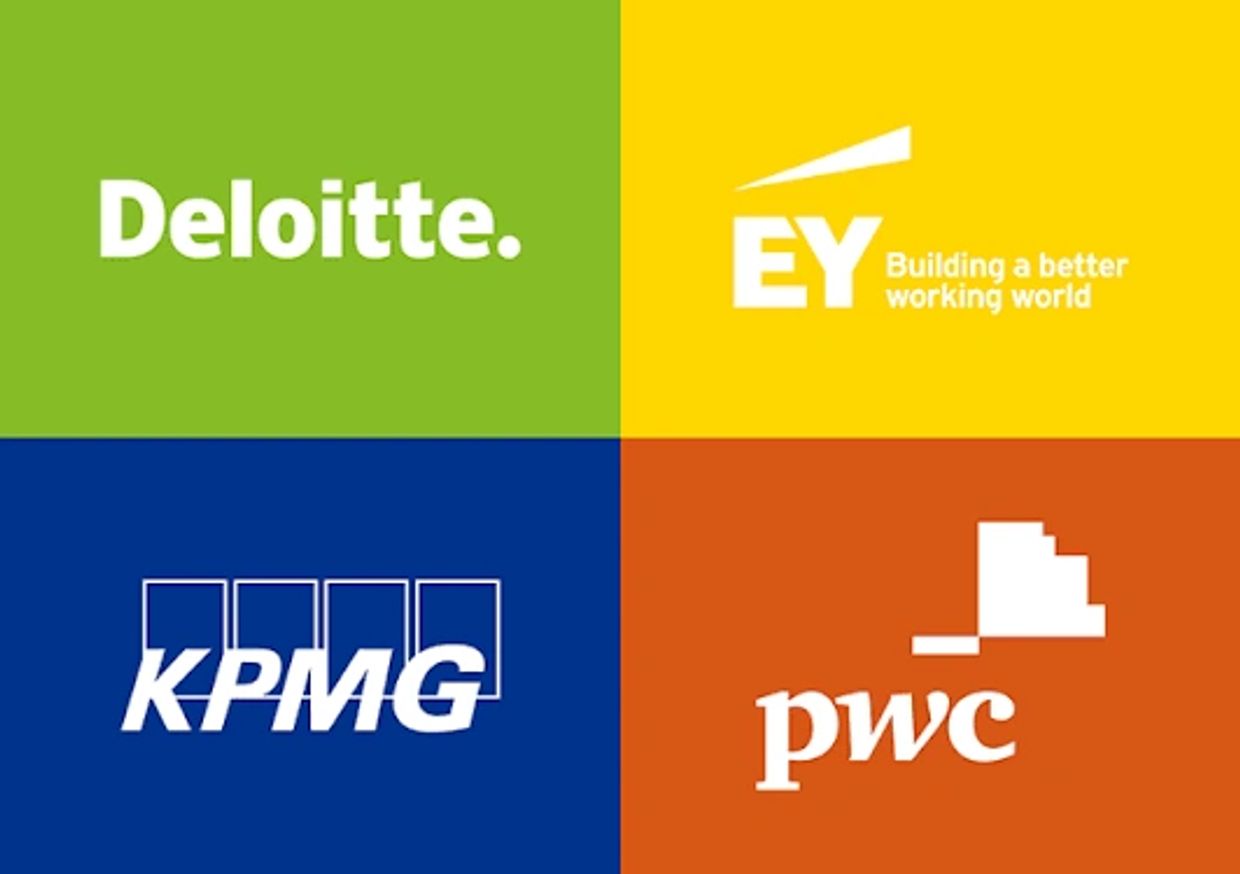 Logos of Deloitte, EY, KPMG and PwC.
