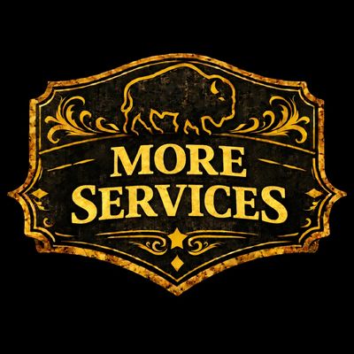 Vintage-style sign with a buffalo and the words 'MORE SERVICES'.