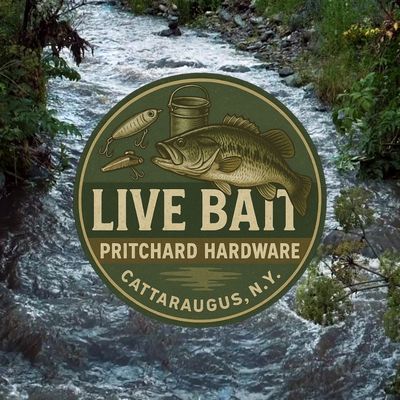 Logo for Pritchard Hardware's live bait in Cattaraugus, NY.