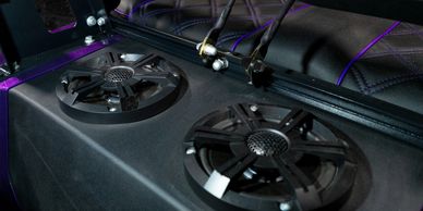 Premium Surround Sound Speakers throughout the Golf Cart