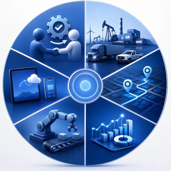 Connected business processes and technology represented in a unified operations diagram.