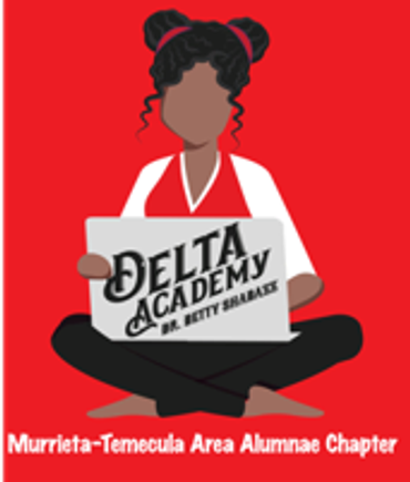 Illustration of a woman holding a Delta Academy sign.