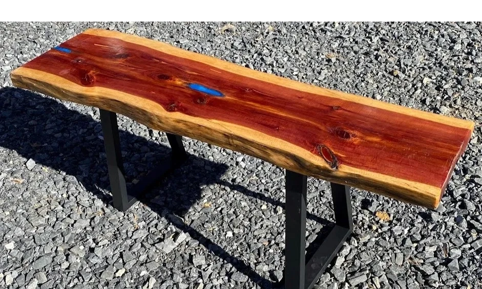 Cedar Bench with blue epoxy accents