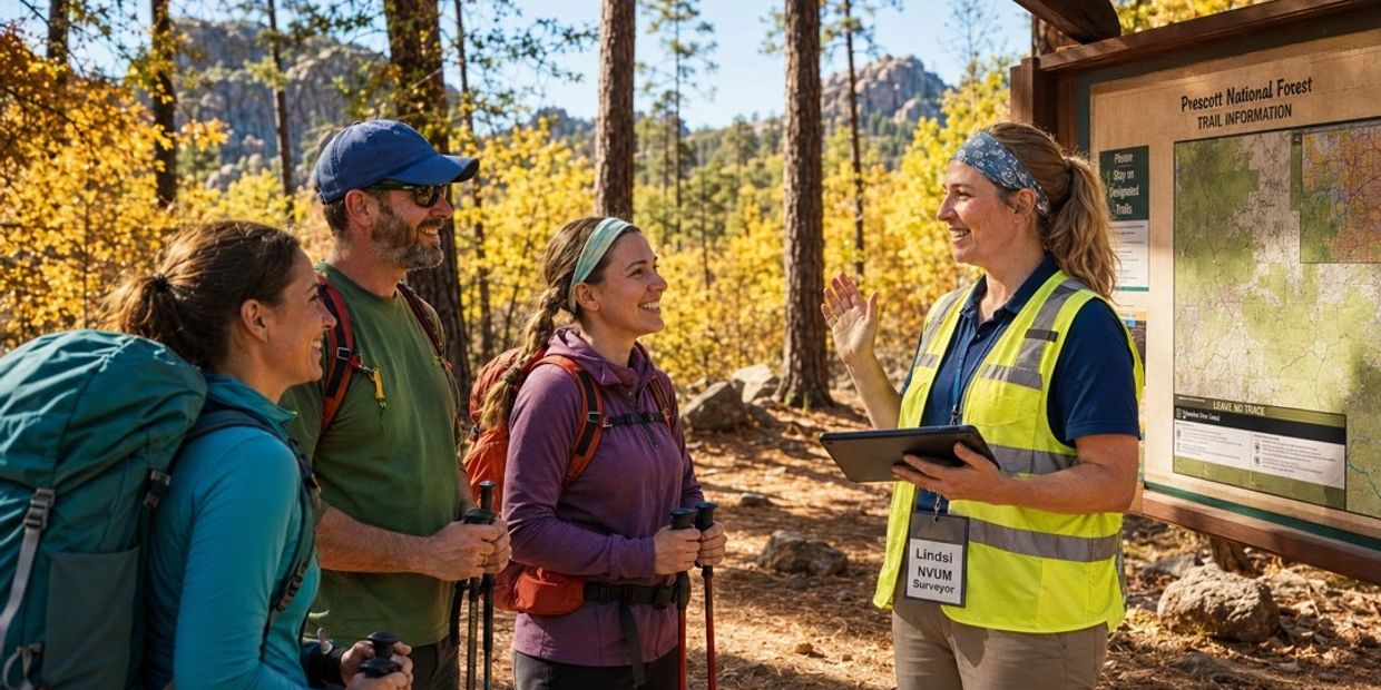 Guide talks to hikers at Prescott National Forest.