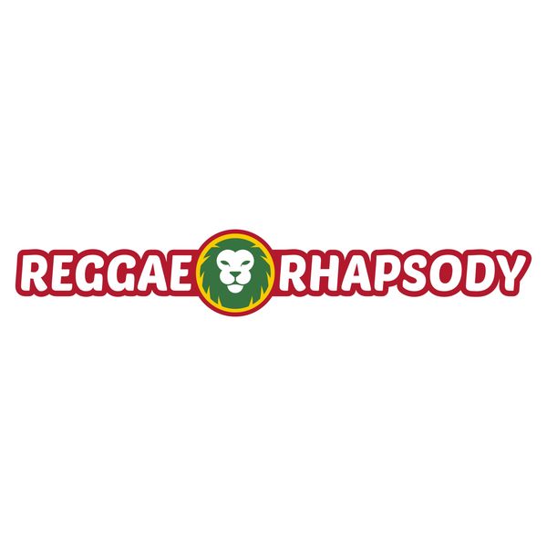 Logo for Reggae Rhapsody featuring a lion's face in green, yellow, and red colors.