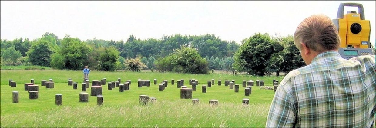 2008 photo of Jenk's brothers surveying Woodhenge with theodolite GPS work station