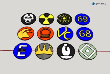 A collection of colorful circular icons with various symbols and numbers.