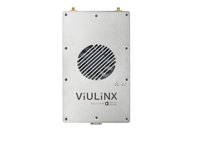 Silver electronic device labeled ViULINX with ventilation grill.