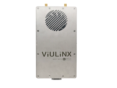 Viulinx electronic device with cooling fan and antenna connectors.