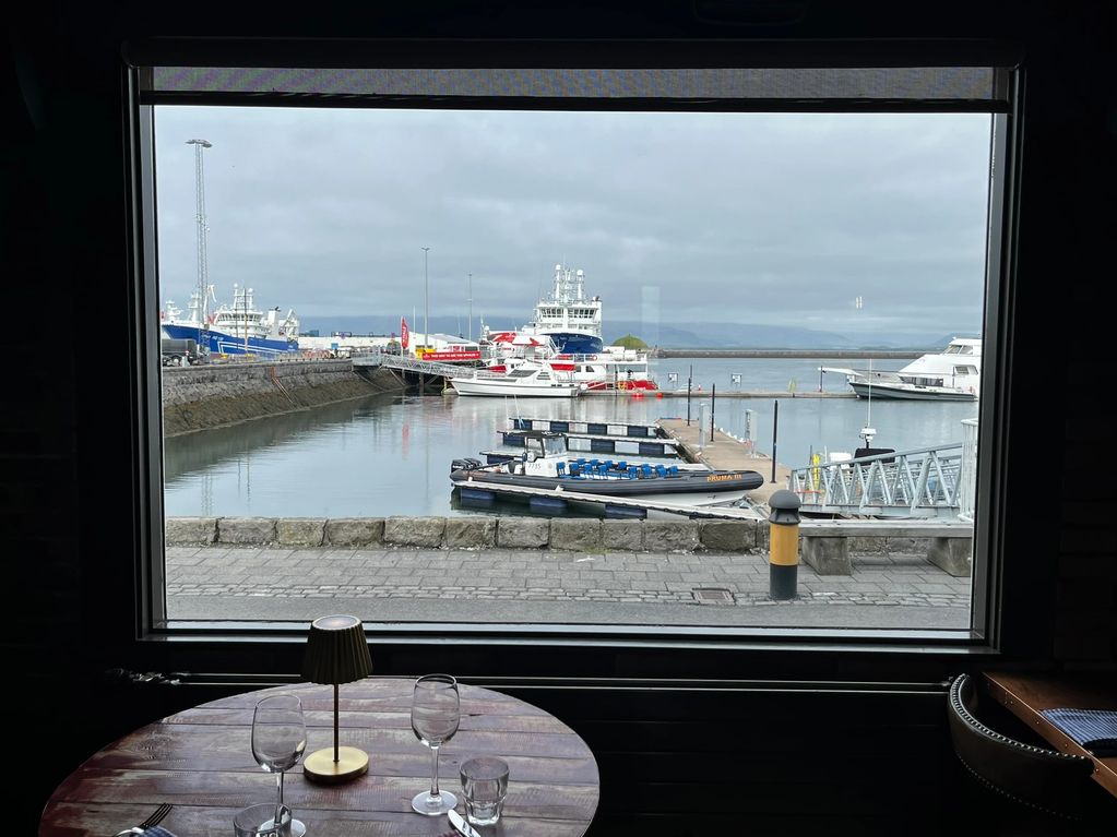 View of the harbor from the restaurant, Reykjavik Iceland.