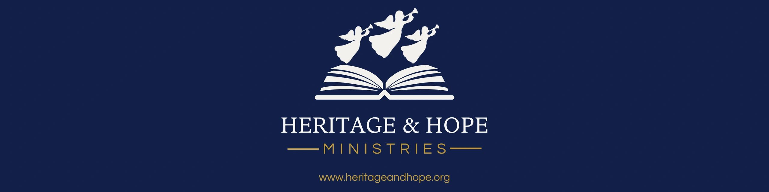 Logo with three angels flying over a book. Words: Heritage & Hope Ministries