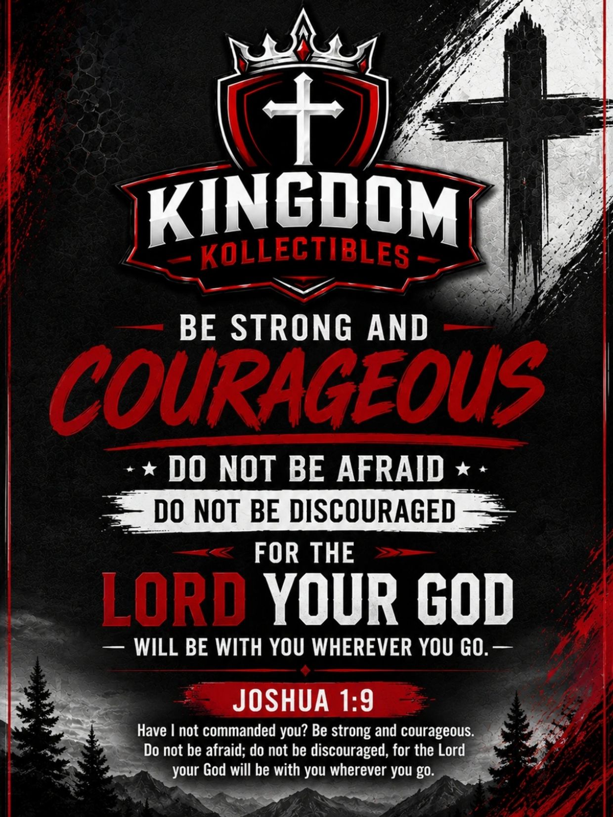 Inspirational Christian message urging strength and courage with faith in God.