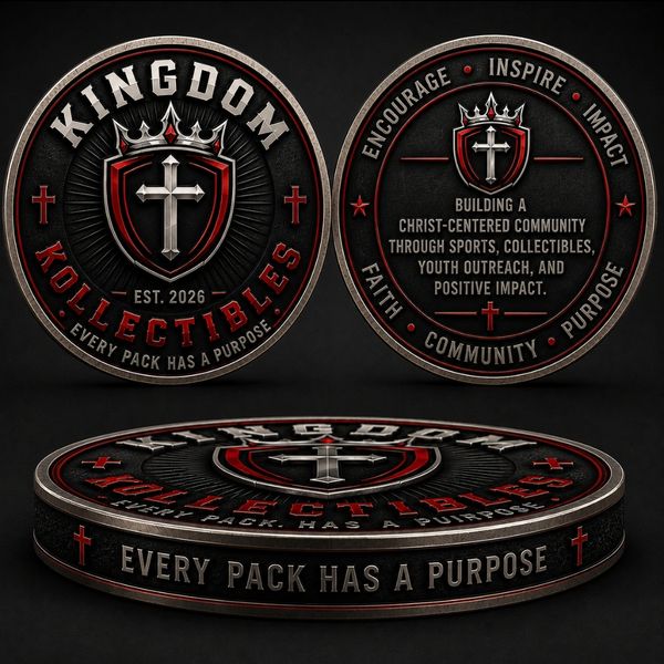 Kingdom Kollectibles logo emphasizing purpose and faith in a Christ-centered community.