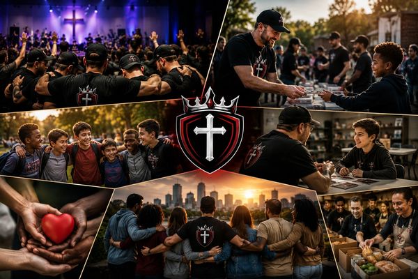 Collage showing faith, friendship, and community service moments.