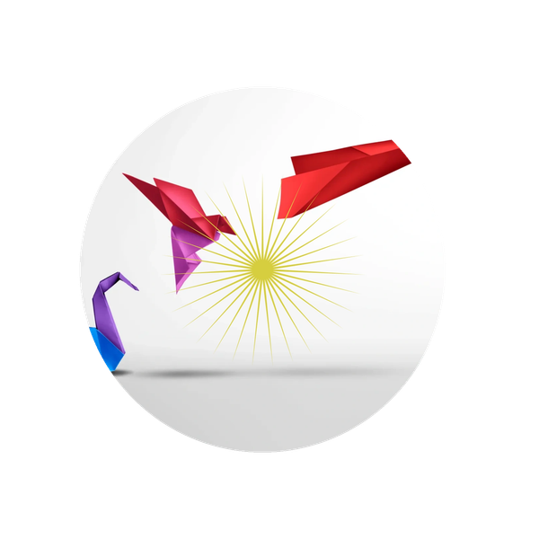 Origami shapes: bird, swan, and paper airplane.