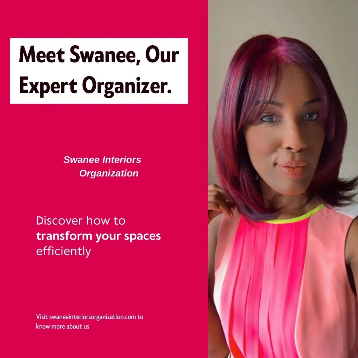 Meet Swanee, an expert organizer transforming your spaces efficiently.