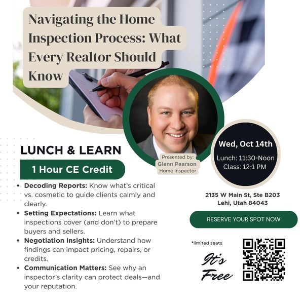 Lunch &amp; Learn event on home inspection essentials for realtors, featuring Glenn Pearson.