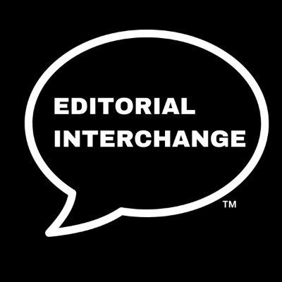 Editorial Interchange logo inside a speech bubble on black background.